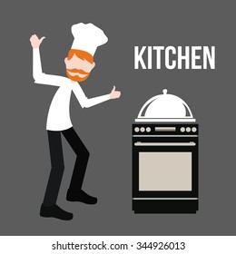 Kitchen and chef illustration over gray color background