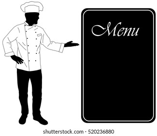 kitchen chef offers dinning menu silhouette - vector