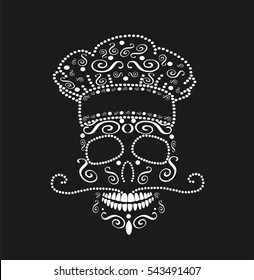 Kitchen chef skull vector background ornament