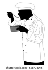 kitchen chef tasting sauce illustration - vector 