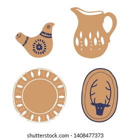 Kitchen clay, ceramic pottery for beverages. Handmade clay decor.