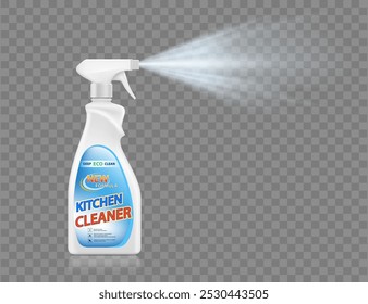 Mockup de embalagem de spray de limpador de cozinha. Modelo isolado em fundo transparente. Ilustração do vetor de estoque