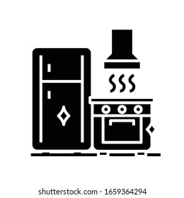 Icono negro de limpieza de cocinas, ilustración conceptual, símbolo plano vectorial, signo de glifo.