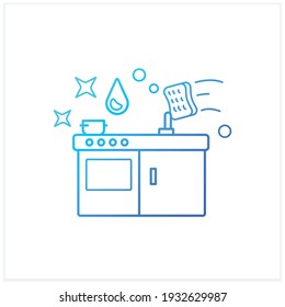 Kitchen cleaning gradient icon. Home cleanup. Wiping stove and tables. Mopping, dusting. Cleaning service concept.Isolated vector illustration.Suitable to banners, mobile apps and presentation