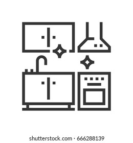 Kitchen Cleaning Icon, Part Of The Square Icons, Cleaning Service Icon Set. The Illustration Is A Vector, Editable Stroke, Thirty-two By Thirty-two Matrix Grid, Pixel Perfect File.