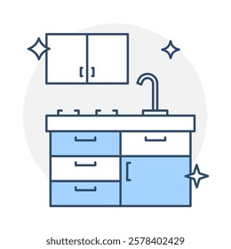 Kitchen Cleaning icon. Sink and Counter Representing Tidy and Sanitized Kitchens