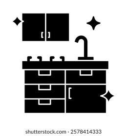 Kitchen Cleaning – Sink and Counter Representing Tidy and Sanitized Kitchens. Vector illustration.