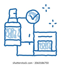 vector de icono de esbozo de limpieza de cocina. Señal de limpieza de la cocina de la línea de doodle azul dibujada a mano. ilustración de símbolo aislado