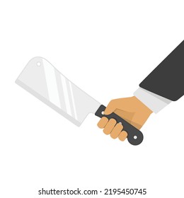 Kitchen cleaver in hand. Butcher blade, meat knife isolated on white background. Cooking equipment in flat style. Vector illustration EPS 10.