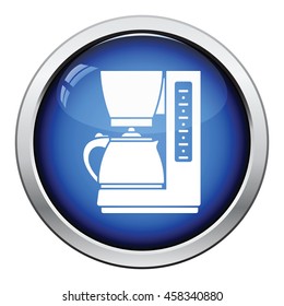 Kitchen coffee machine icon. Glossy button design. Vector illustration.