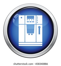 Kitchen coffee machine icon. Glossy button design. Vector illustration.