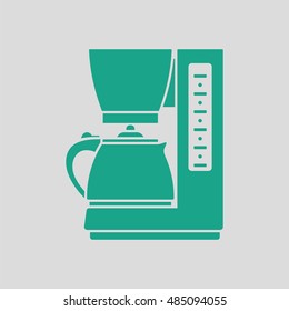 Kitchen coffee machine icon. Gray background with green. Vector illustration.