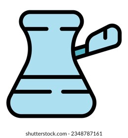 Vector de contorno del icono de la olla de café de cocina. Cebada turca. Color de la bebida de Espresso plano