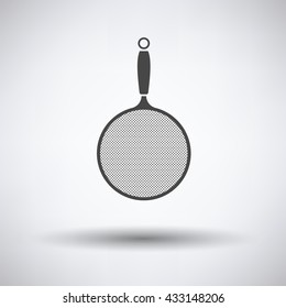 Kitchen colander icon on gray background with round shadow. Vector illustration.