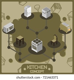 Kitchen color isometric concept icons set