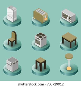 Kitchen color isometric icons set