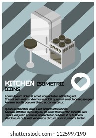 Kitchen color isometric poster