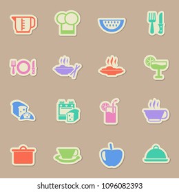 kitchen color vector icons on paper stickers