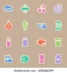 kitchen color vector icons on paper stickers