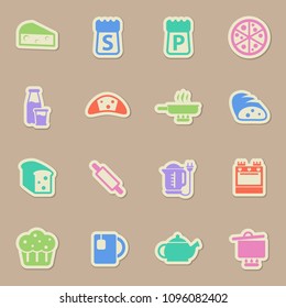 kitchen color vector icons on paper stickers