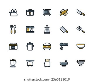 Kitchen Colored Icon. Restaurant Tools and Equipments Icon Theme. 