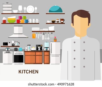 Kitchen concept background. Flat icons.