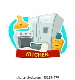Kitchen concept design with kitchen appliances, vector illustration