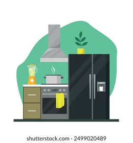 Kitchen concept with household household. Vector illustration in flat style.