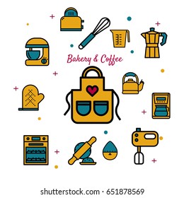 Kitchen concept icon set for bakery and coffee shop