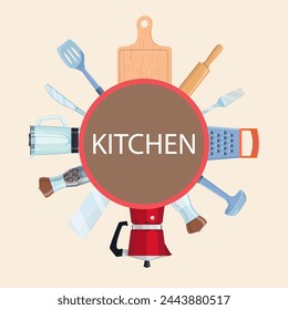 kitchen concept for web design. Kitchen supplies set. restaurant menu, Kitchenware elements. Vector illustration in flat style.