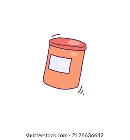 Kitchen container or jar with label in hand drawn doodle style, vector illustration isolated on white background. Concept of food storage.