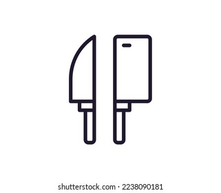 Kitchen and cooking concept. Vector sign drawn with black thin line. Editable stroke. Line icon of different knives 