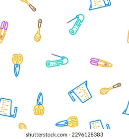 kitchen cooking cookware utensil vector seamless pattern thin line illustration