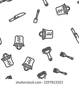 kitchen cooking cookware utensil vector seamless pattern thin line illustration