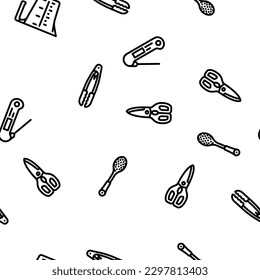 kitchen cooking cookware utensil vector seamless pattern thin line illustration
