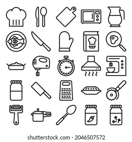 Kitchen and Cooking editable stroke line icon set
