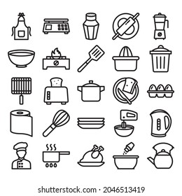 Kitchen and Cooking editable stroke line icon set
