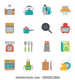 Kitchen and cooking flat icons color set 1 with white background.