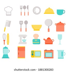 Kitchen and cooking flat icons set.