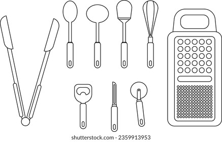 kitchen cooking hand tools line art