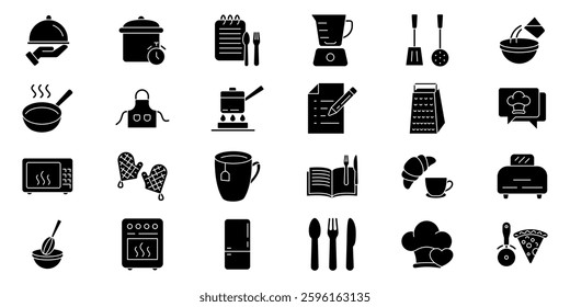 Kitchen and cooking icon set. Silhouette style.