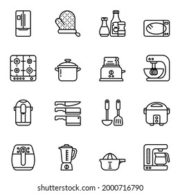 Kitchen and cooking icons set 2 with white background. Thin Line Style Stroke vector.