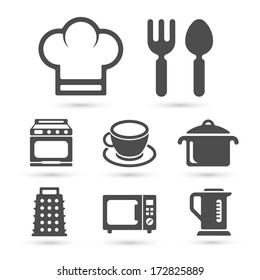 Kitchen cooking icons set isolated on white. Vector illustration