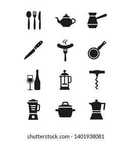 Kitchen and cooking icons set on white background. Vector illustration