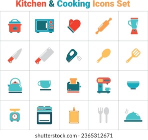 Kitchen and cooking icons set. Kitchen icons. Cooking icons. Vector illustration. Kitchen utensils.