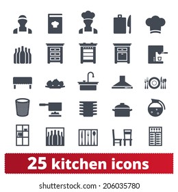 Kitchen and cooking icons: vector set home and restaurant signs. Appliance, furniture and cooking battery.