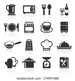 Kitchen and cooking icons white. Vector illustration