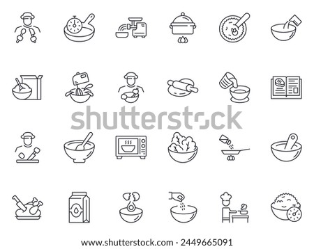 Kitchen and Cooking Isolated Vector Line Icon Collection with Thin Line for Banners, Infographics, Books. Editable stroke for different purpose