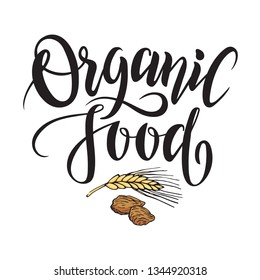 Kitchen cooking lettering inscriptions, color logo, cuisine label. Organic food, farm eating. Kitchen calligraphy hand drawn. Vector illustration, typography design element, lettering of cooking.