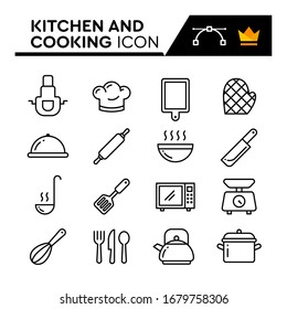 Kitchen and Cooking line icons set. Editable Stroke